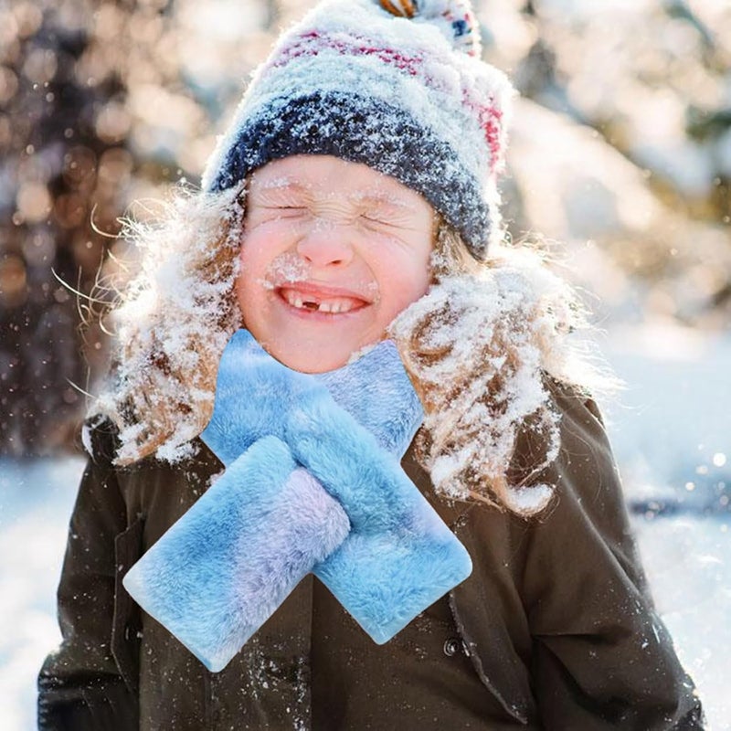 Piewag Kids Toddler Scarf Winter Rainbow Scarf Gradient Cross Tie Collar Fluffy Fur Plush Scarves Neck Warmer for Girls Boys - Image 2